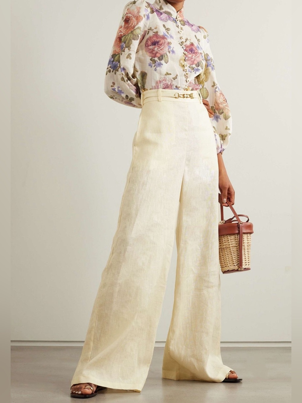 Zimmermann Luminosity Wide Leg Belted Cream Linen Pants 6 8 Medium